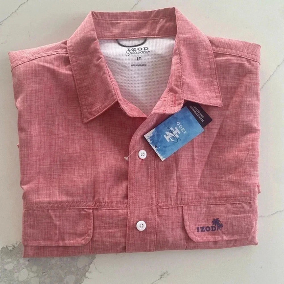 Izod Saltwater Beach Performance Surfside Short Sleeve Shirt Mens Light Pink NEW - Picture 1 of 12